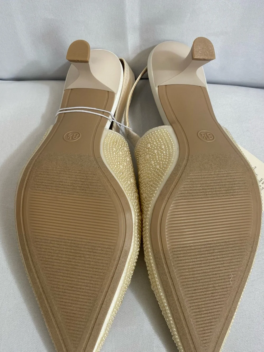 a new day Pearl-Studded Pointed Toe Slingback Flats in Beige